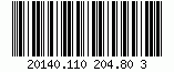 Kod kreskowy Leitcode, zakodowano cyfry 2014011020480, suma kontrolna 3